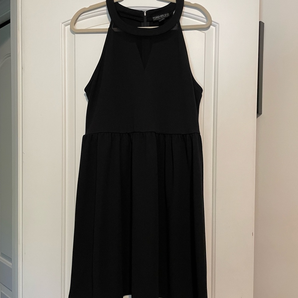 Forever 21+ black flare dress with mesh detailing